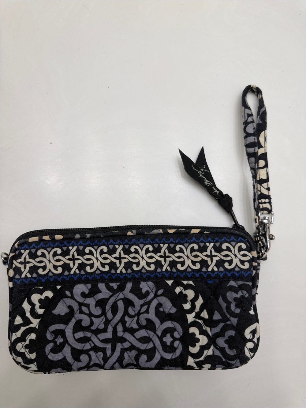 Vera Bradley Black Blue and White Quilted Wristlet